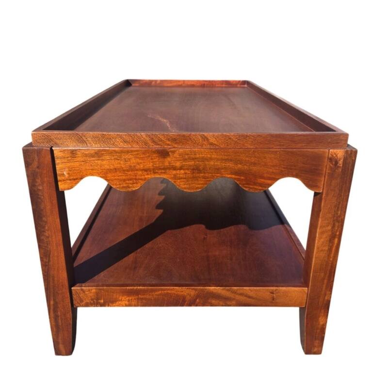 Carolina Chair & Table Scallop Coffee Table - Rectangular Mango Wood Side Table - Decorative Edge and Lower Shelf