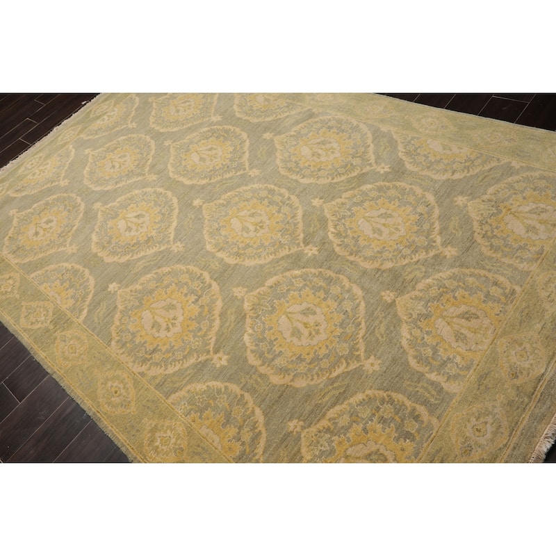 6x9'3'' Hand Knotted Celadon Tibetan Transitional Wool Rug - 6' x 9' 3''