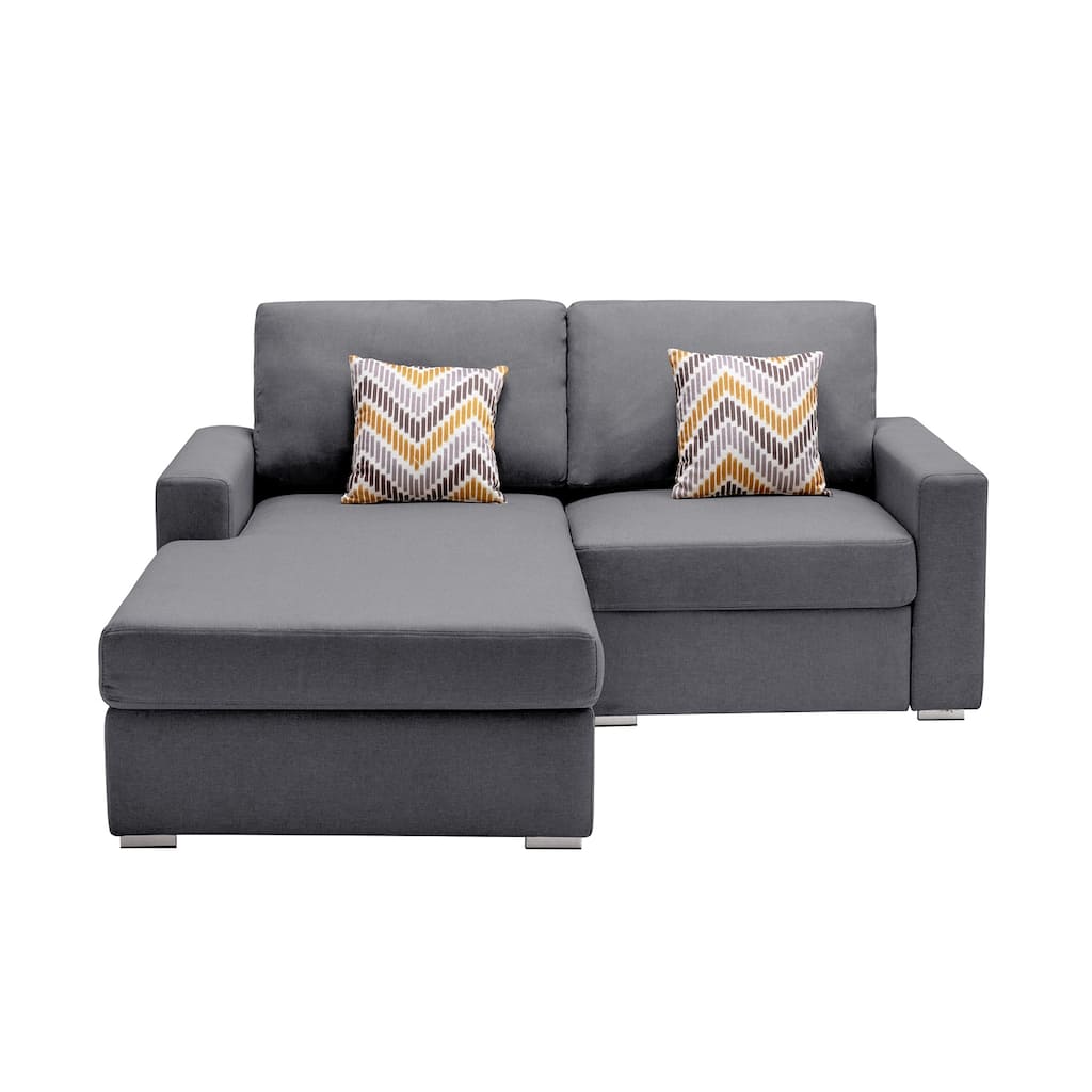 Linen Fabric 2-Seater Reversible Sofa Chaise with Pillows and Interchangeable Legs in Grey