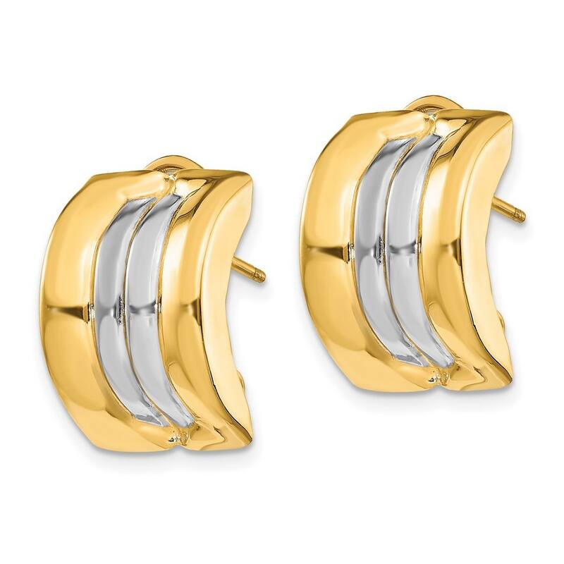 Curata 14k Two Tone Gold Omega Post Earrings - 20x11.75mm