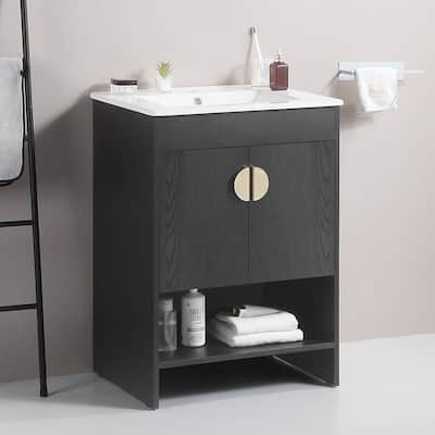 24 in. W x 19 in. D x 33 in. H Bathroom Vanity with White Ceramic Basin,Two Cabinet Doors,Excluding faucets