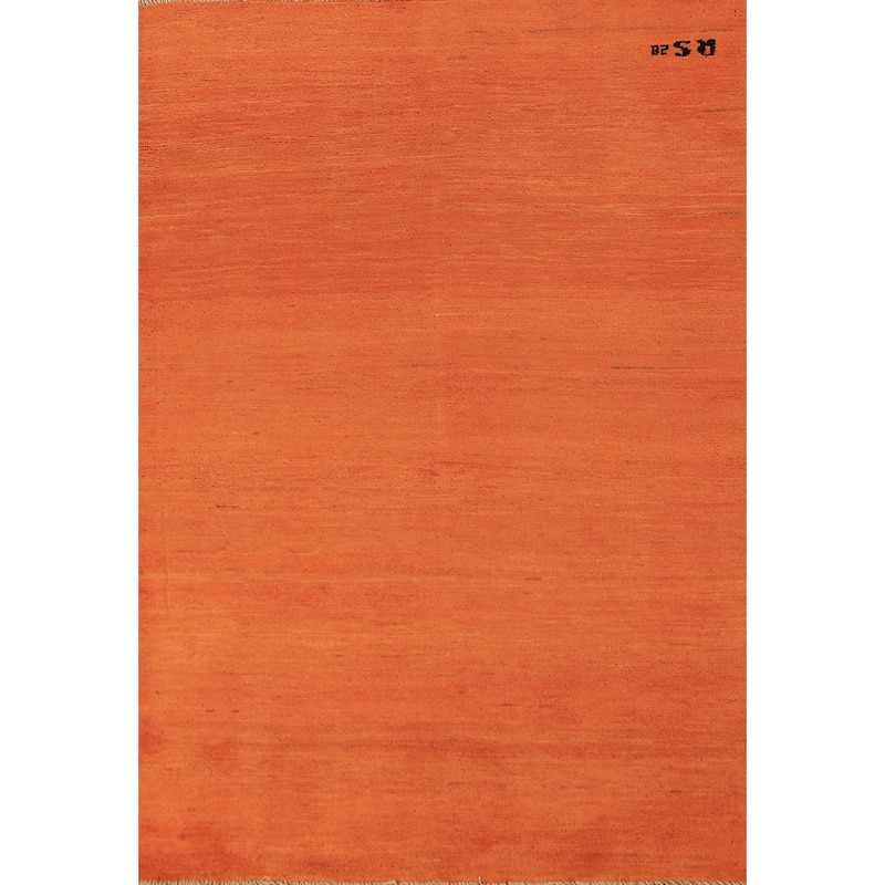 Orange Gabbeh Modern Rug Handmade Oriental Solid Wool Carpet - 3'10" x 5'9"