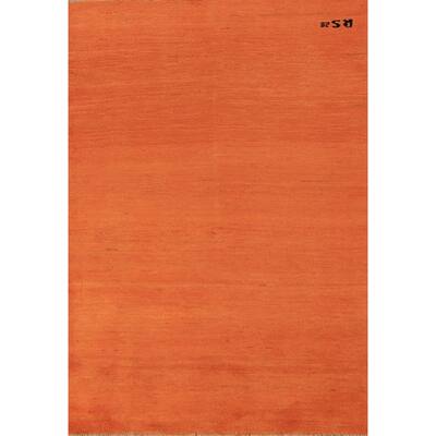 Orange Gabbeh Modern Rug Handmade Oriental Solid Wool Carpet - 3'10" x 5'9"
