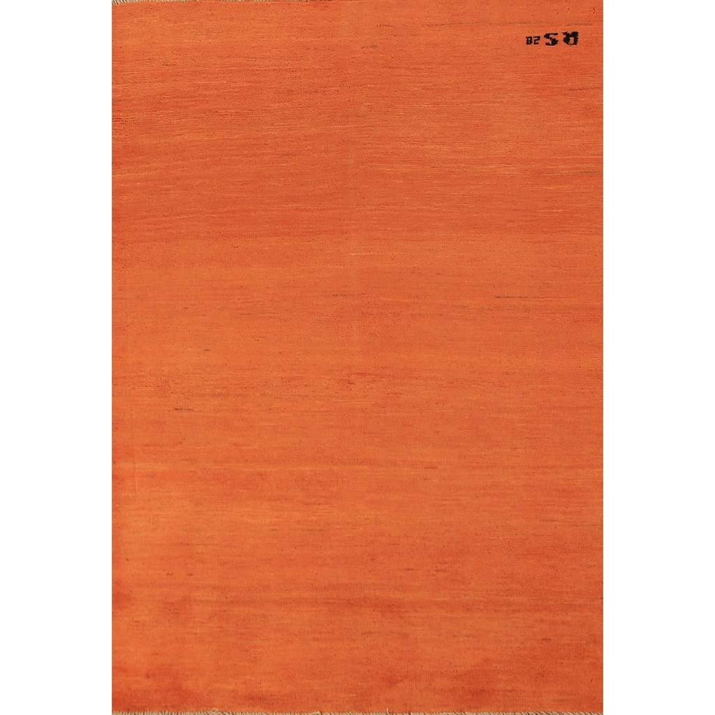 Orange Gabbeh Modern Rug Handmade Oriental Solid Wool Carpet - 3'10" x 5'9"