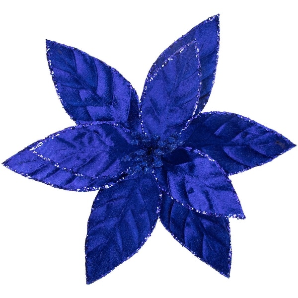 slide 2 of 6, 10" Royal Blue Glittered Poinsettia Floral Christmas Clip