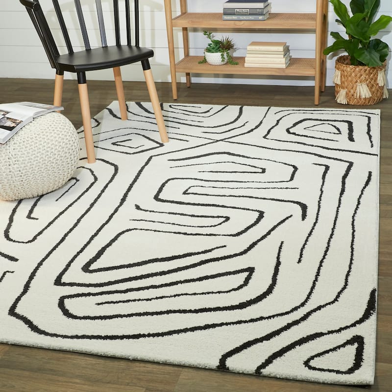 Pollock Modern Abstract Area Rug - 5'3" x 7' - Cream - Rectangle