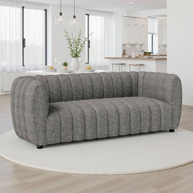 Hery Sofa, 23 Inch, Gray Boucle, Vertical Channel Tufted Details