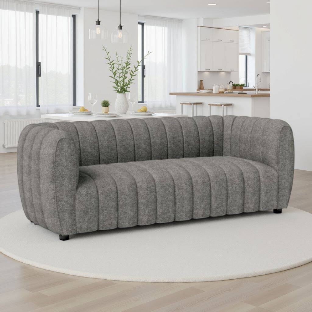 Hery Sofa, 23 Inch, Gray Boucle, Vertical Channel Tufted Details