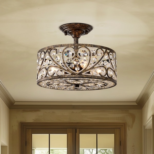 Warehouse of Tiffany Runa 13 in. 4 Light Indoor Antique Bronze Finish Semi Flush Mount Ceiling Light with Light Kit CR01716