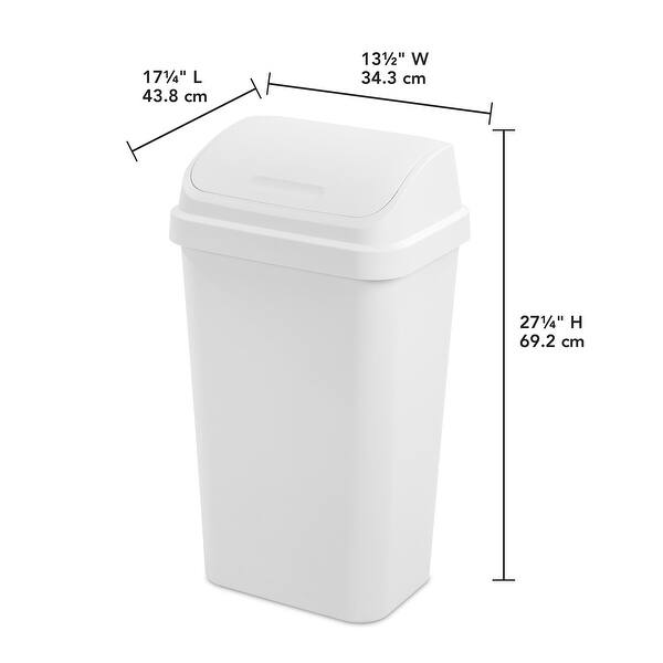 Sterilite 13 Gal Swing Top Lidded Wastebasket Kitchen Trash Can, White