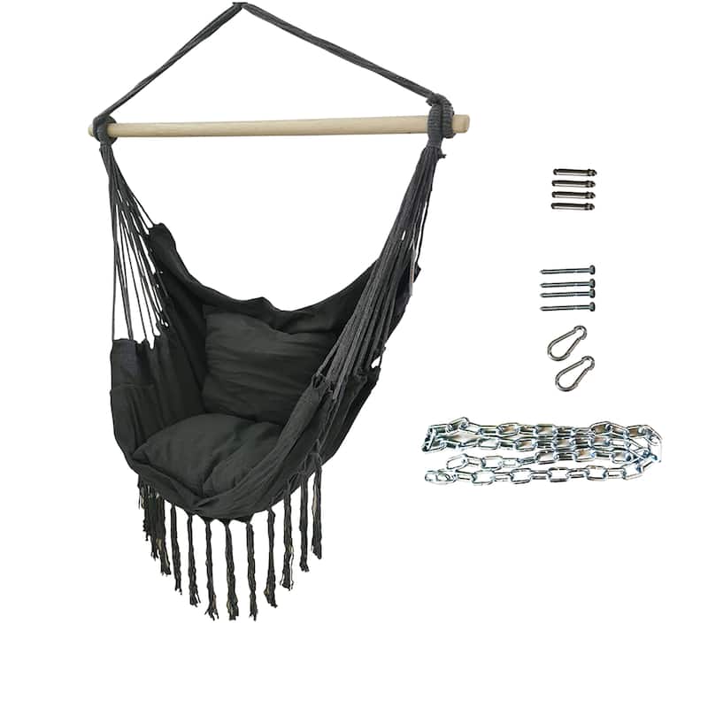 ALEKO Patio Hanging Rope Swing Hammock Chair Side Pocket Supports up to 440 lbs