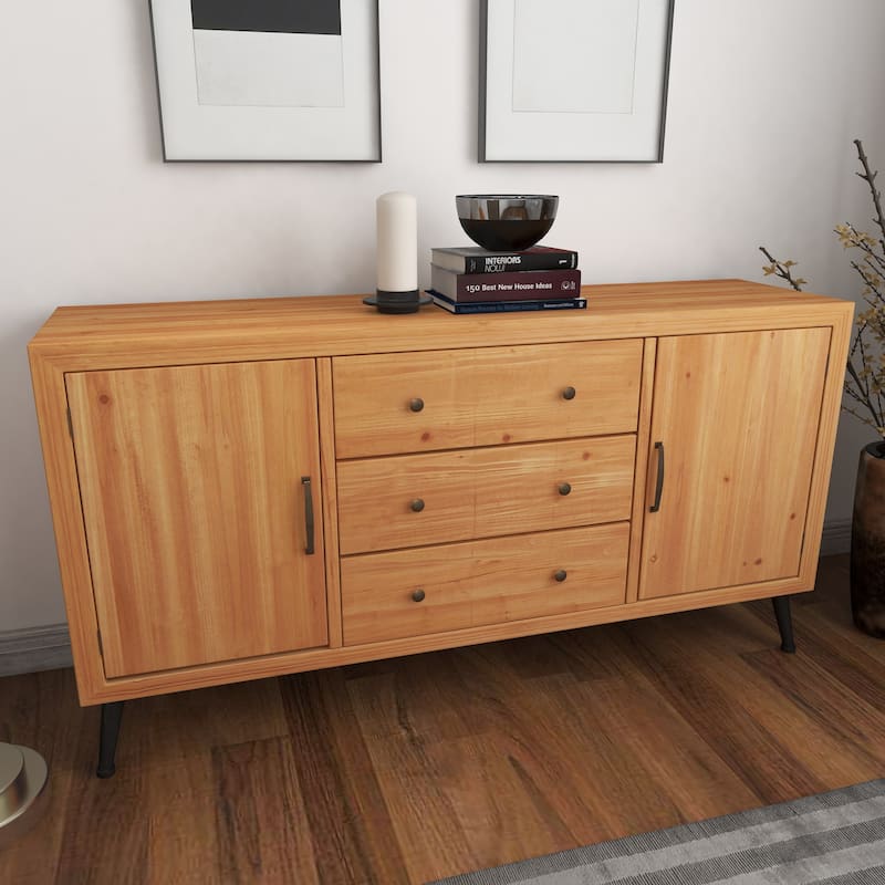 Light Brown Wooden 3 Drawers 1 Shelf and 2 Doors Buffet