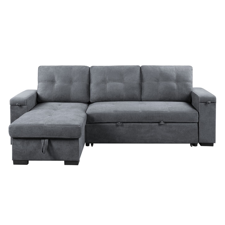 Toby 95-inch Gray Reversible Sleeper Sectional Sofa with Storage Chaise, Cup Holder and USB Ports - 95"W x 62"D x 36.5"H