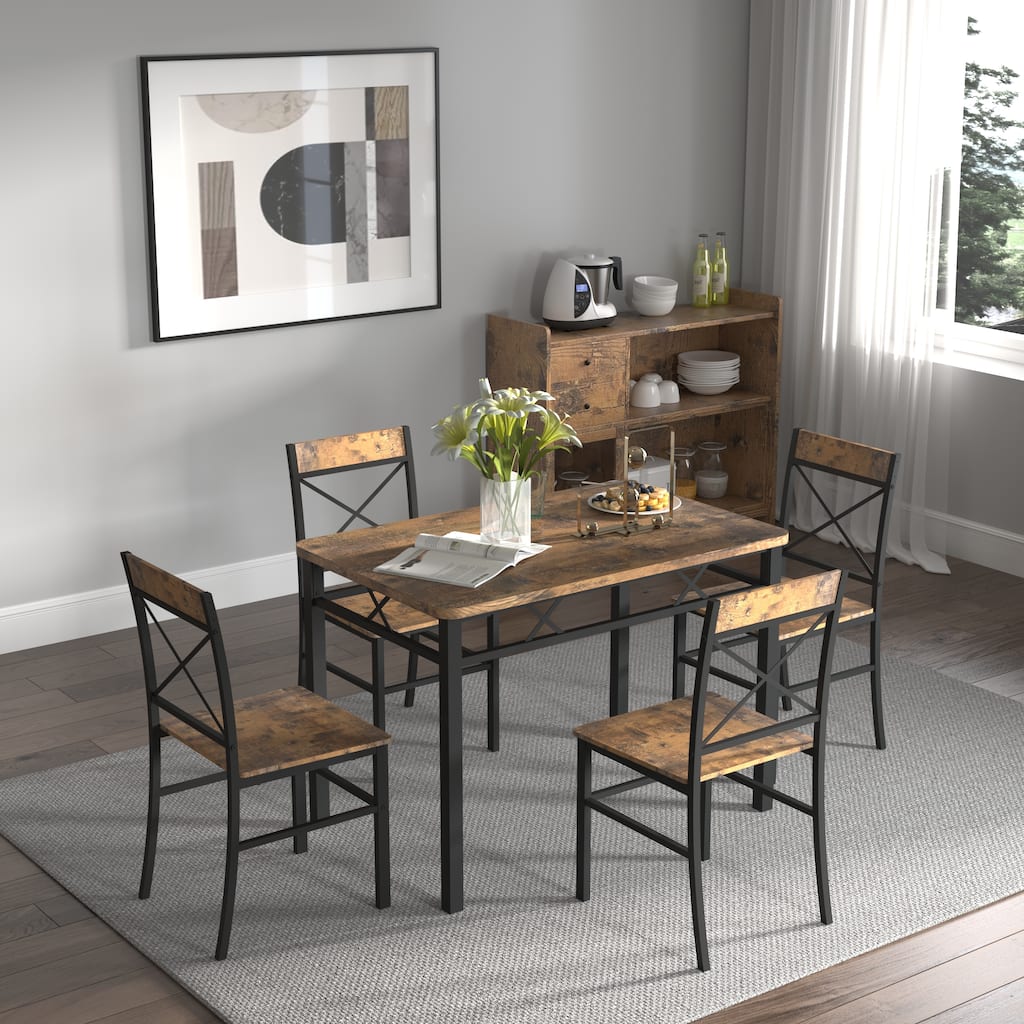 Dining Table Set for 4, Wood Kitchen Table with Chairs Dinning Table Set for Kitchen & Dining Room, Compact Dining Set