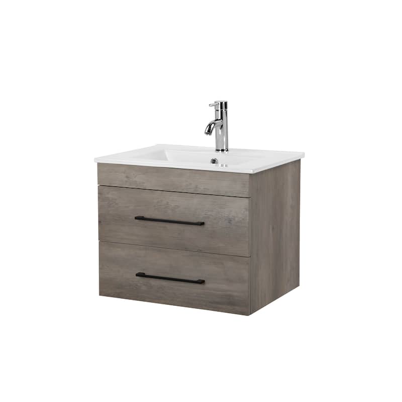 24" Bathroom Vanity with Drawers, Soft-Close, White Sink and Mirror