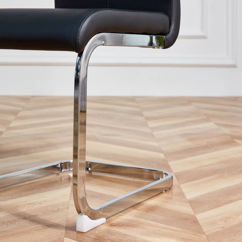 Modern PU Faux Leather High Back Dining Chairs with Chrome Metal Legs, Versatile for Multiple Rooms.