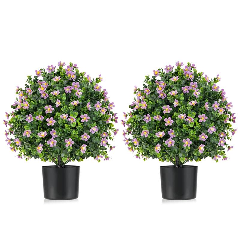 Costway 2 Pack Artificial Boxwood Topiary Ball Tree Faux Shrub Bushes - Purple