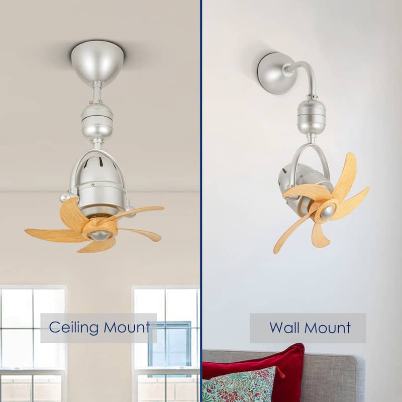 5-Speed 5-Blade Mid-Century Modern Silver Metal & Natural Wood-Tone Plastic Ceiling Fan with Remote for Living Room