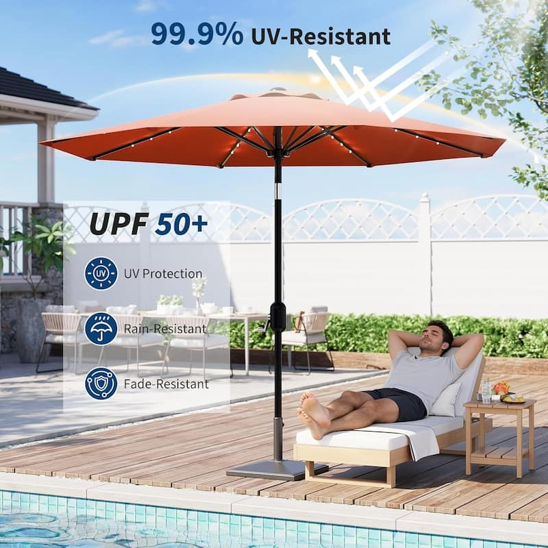 10 FT Outdoor Table Patio Umbrella, Waterproof UV Protection with Solar Lights