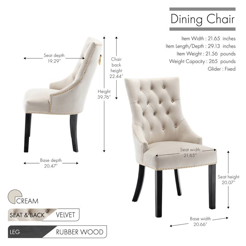 Porthos Home Dev Tufted Velvet Dining Chairs with Rubberwood Legs, Set of 2