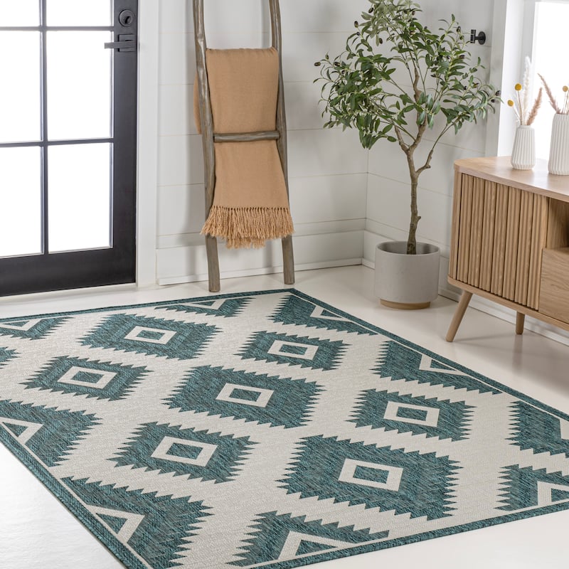 JONATHAN Y Aimee Geometric Moroccan Diamond Black/Cream Indoor/Outdoor Area Rug