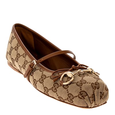 Gucci Horsebit Ballet Flats - Brown and Beige