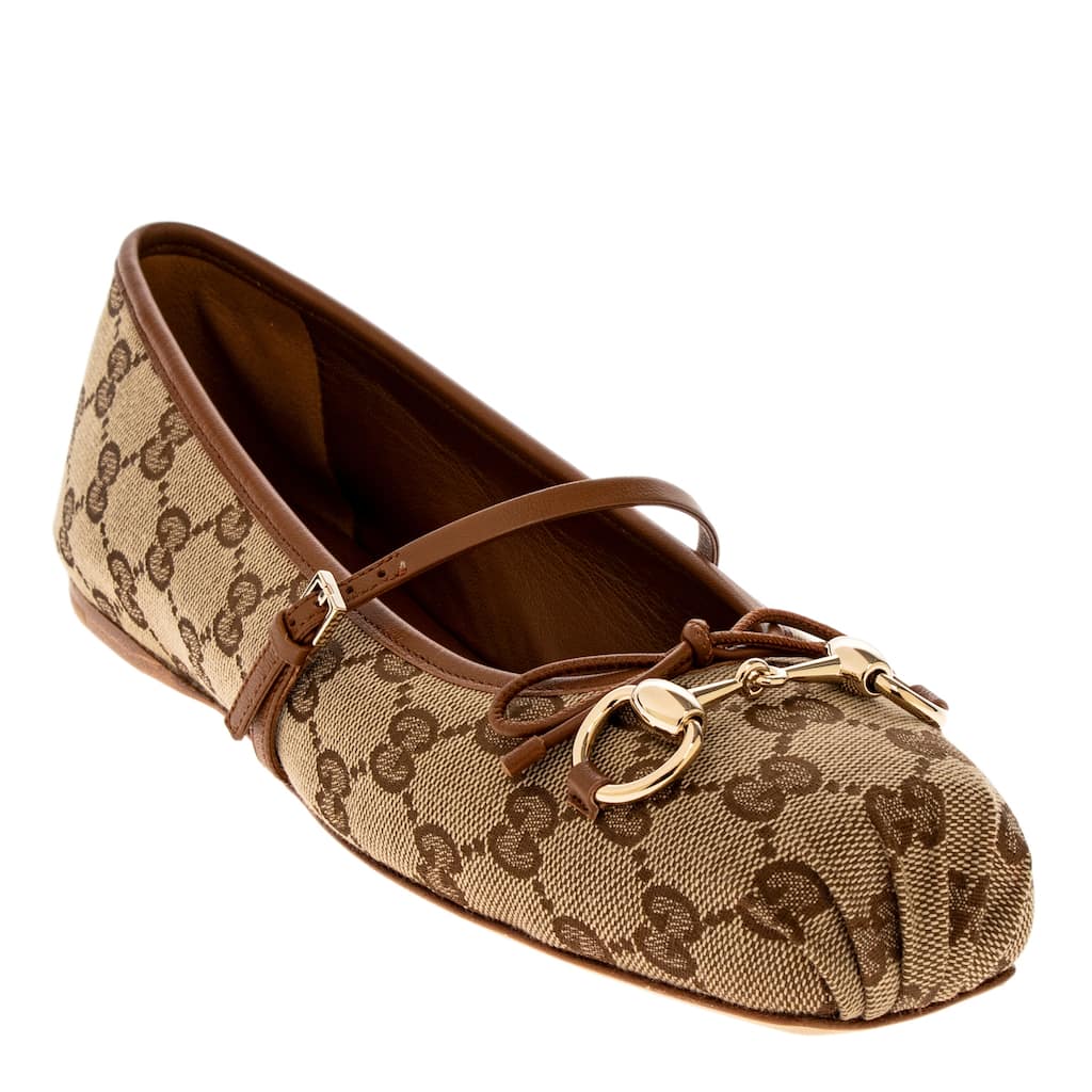Gucci Horsebit Ballet Flats - Brown and Beige