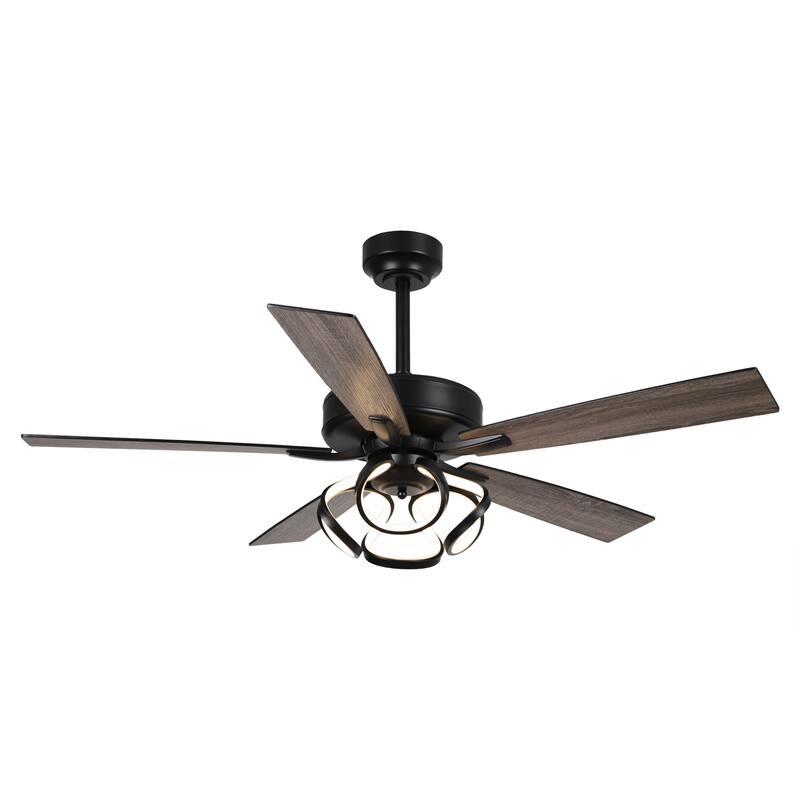 52" Contemporary Black Dimmable LED Ceiling Fan with Light and Remote