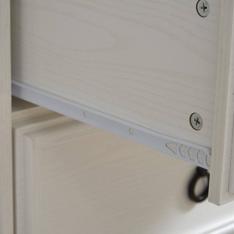 GDFStudio - White Modern Farmhouse 6-Drawer Dresser with Oak Grain Top and Smooth Metal Slides