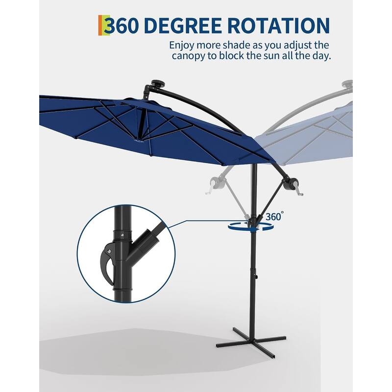 10FT Offset Umbrella with Cross Base, Fade Resistant Canopy Large Patio Umbrella with 360-degree