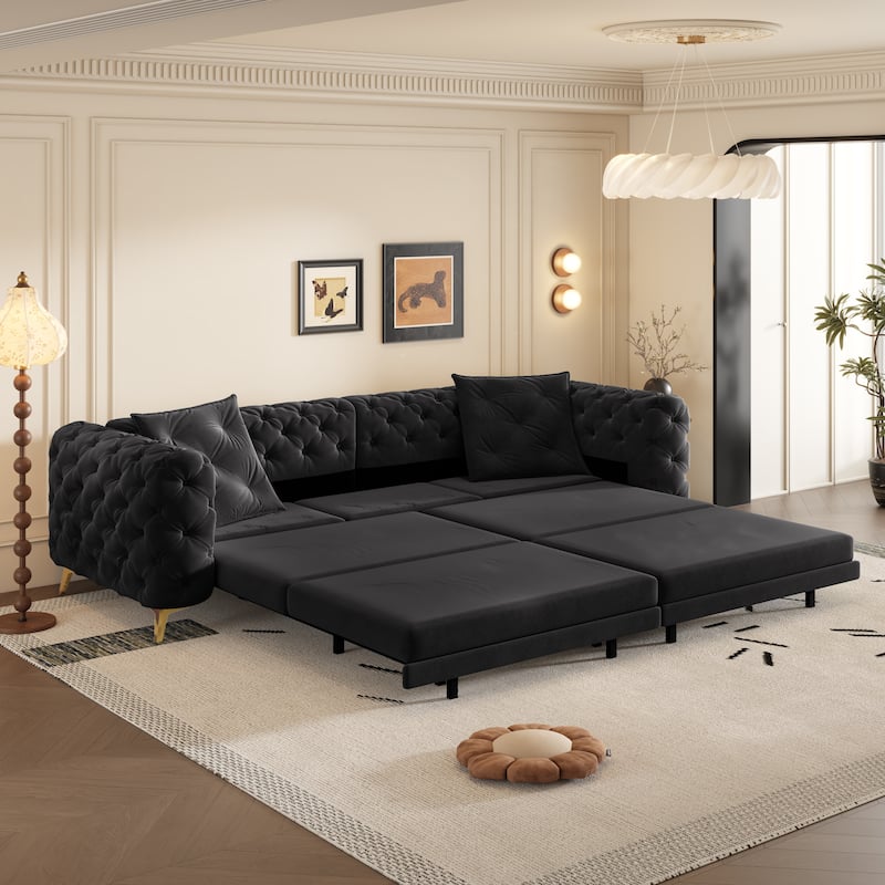 GDFStudio - Velvet 97.7" 3-in-1 Convertible Sleeper Sofa with Pull-Out Bed