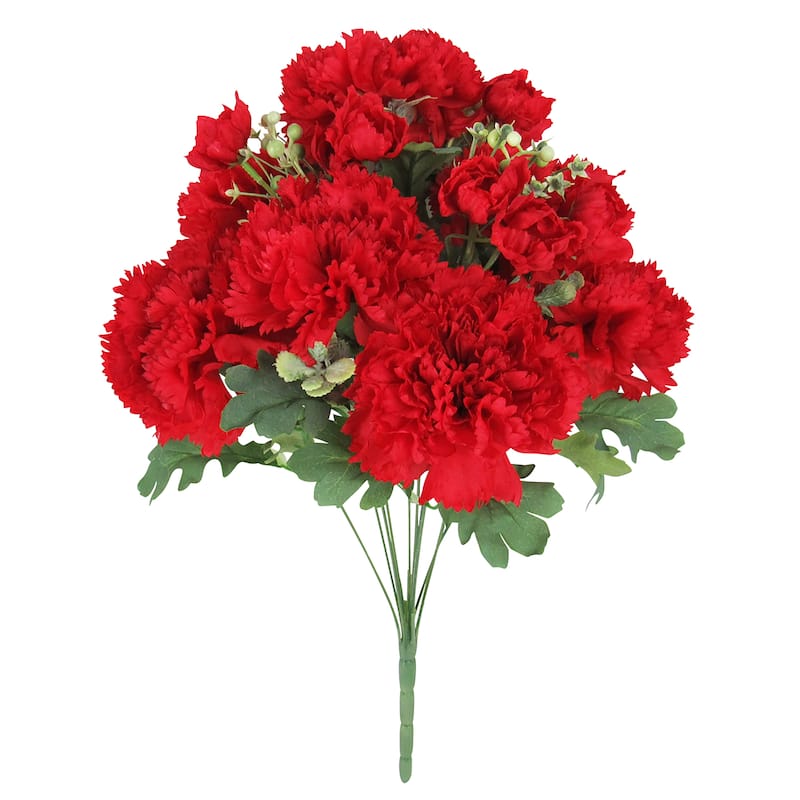 Set of 2 Red Artificial Carnation Flower Stem Bush Bouquet 18in - 18