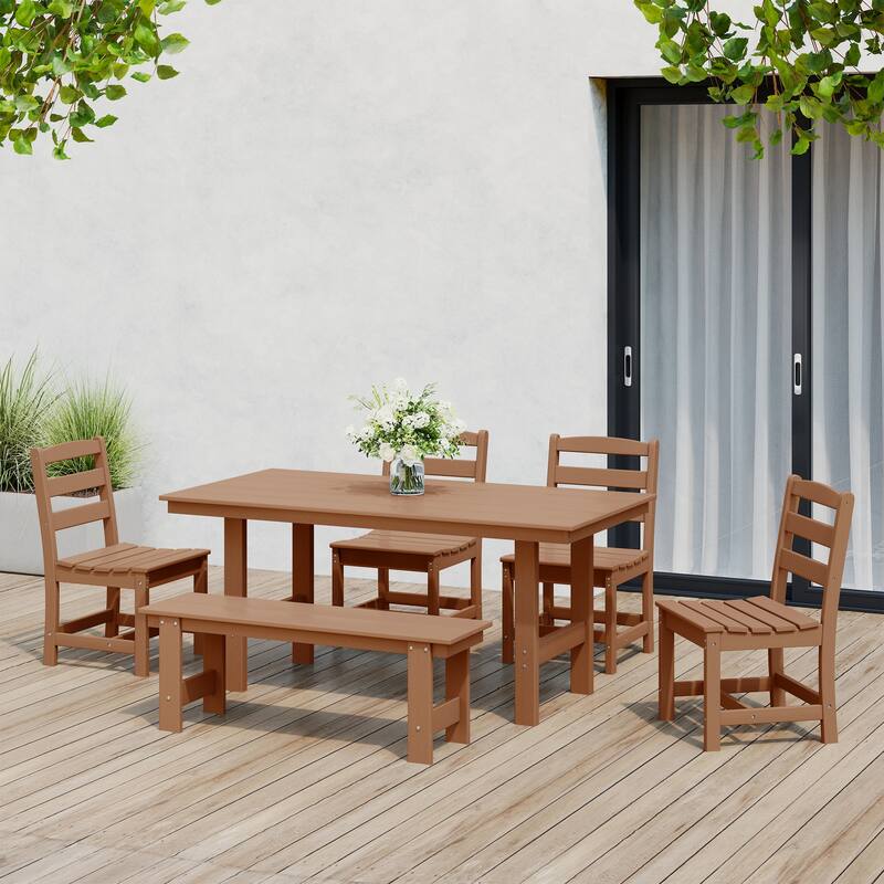 Polytrends Shoreside 6-Piece Side Chair Dining Set With Bench