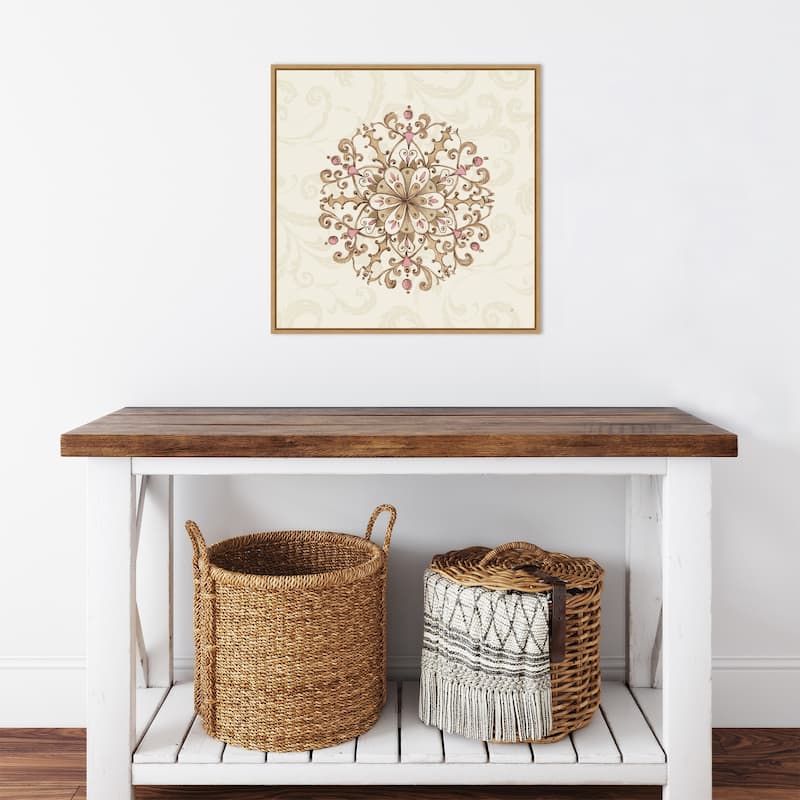 Elegant Season Snowflake III Pink by Daphne Brissonnet Canvas Art Framed - 22 x 22 in