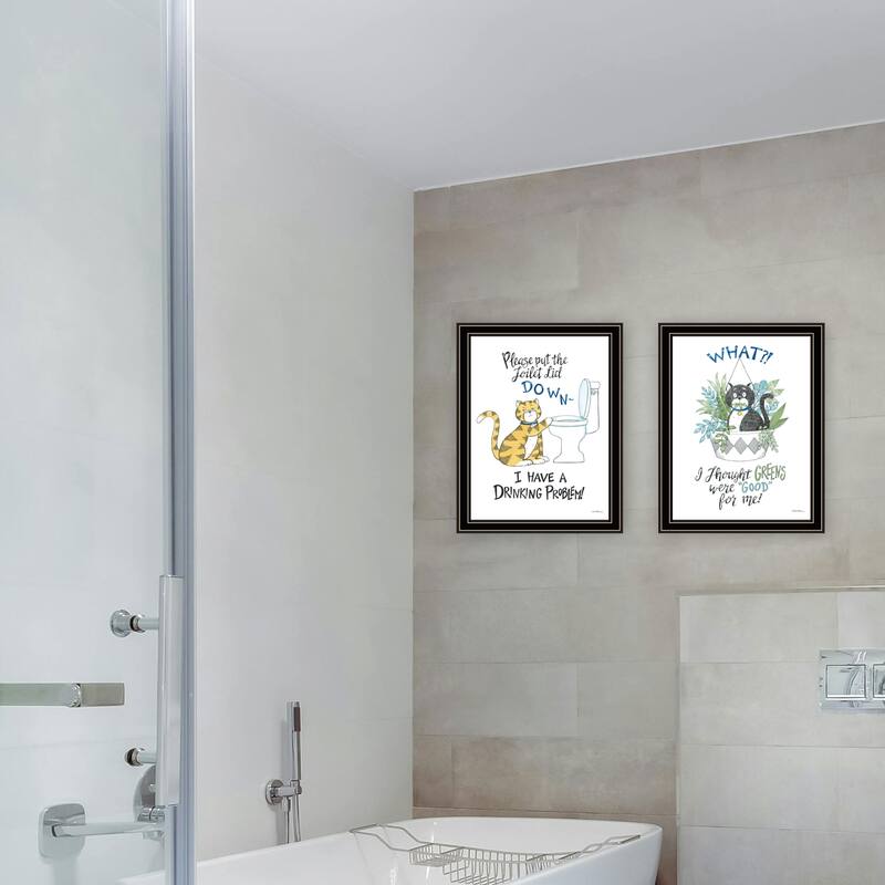 2-Piece Framed Wall Art Set - Humorous "I Have a Drinking Problem!", Black Frame