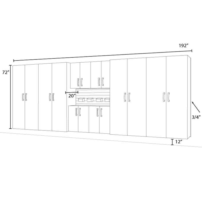 14 Piece Slatwall Panel, Cabinet, Bin Storage Set - Silver Slat Wall/Silver Cabinet