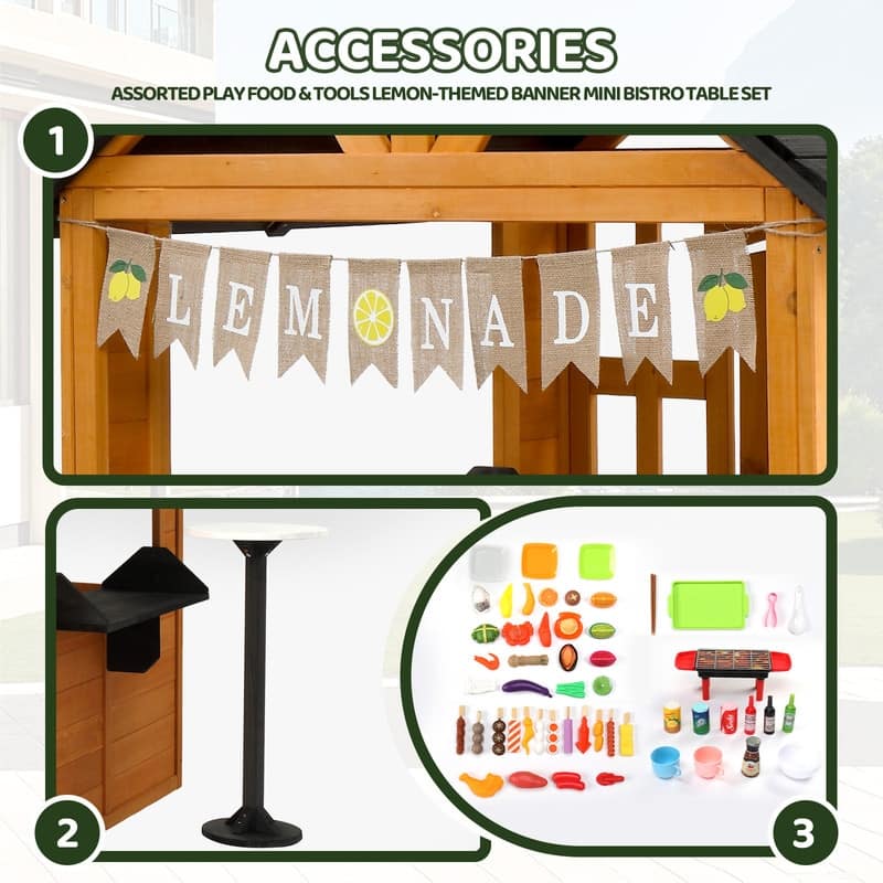 Kids Wooden Outdoor Playhouse with Lemonade Stand, Split Door for Kids Ages 3-8 - N/A