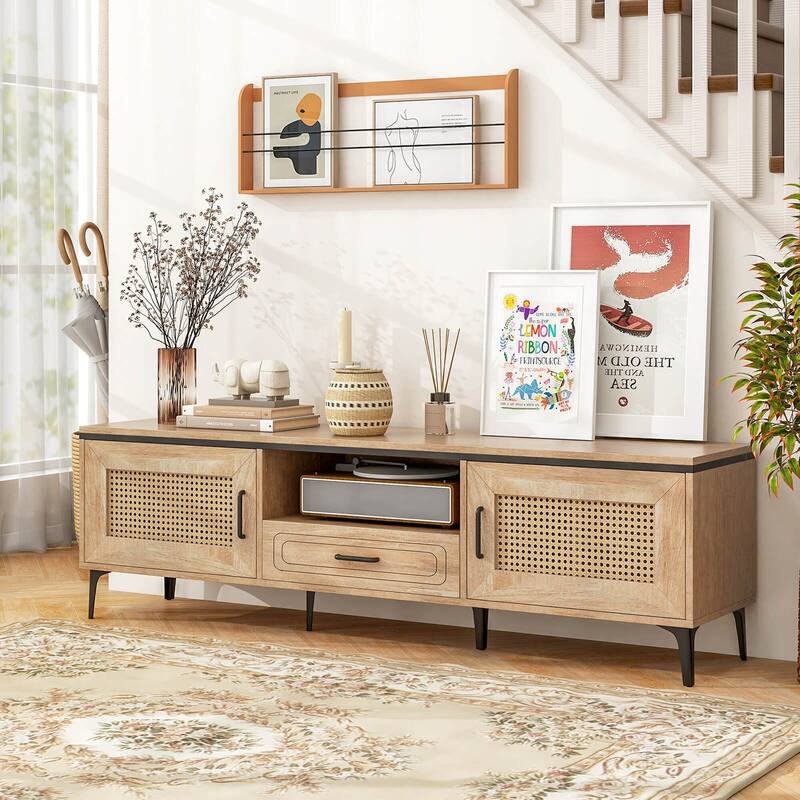 Costway Boho TV Stand for 65 Inch TVs Modern Entertainment Center with - See Details