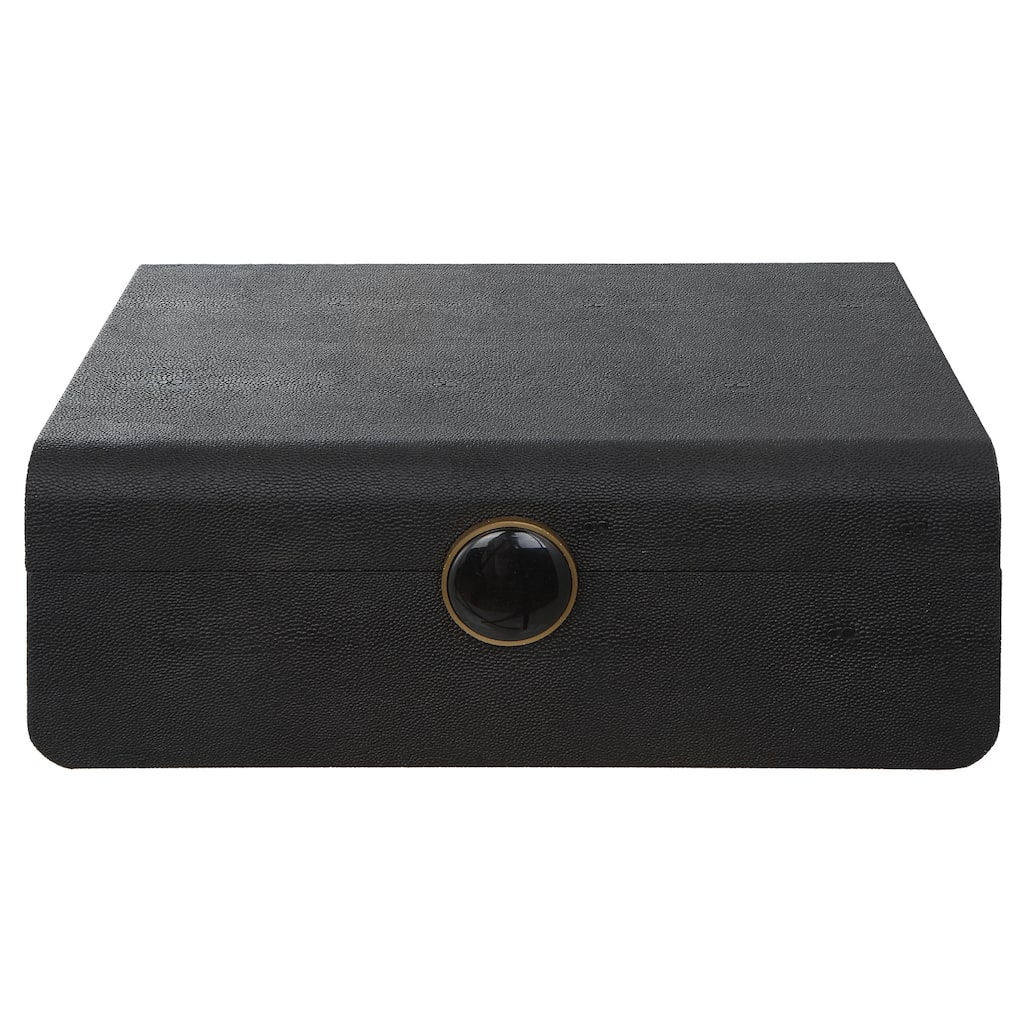 Shagreen Decorative Box with Enamel Closure - 13" - Black
