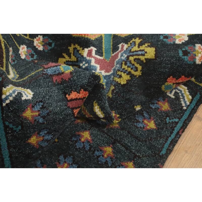 Hand-knotted Traditional Wool Grey Geometric Oriental Area Rug - 9' 11'' X 2' 5''