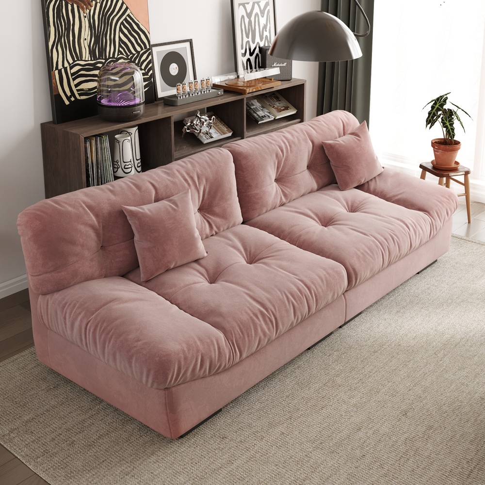 Pink deals suede couch