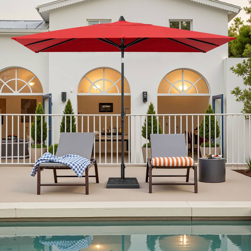Crestlive Products 9 x 5 FT Patio Outdoor Rectangular Market Umbrella with Base - Red