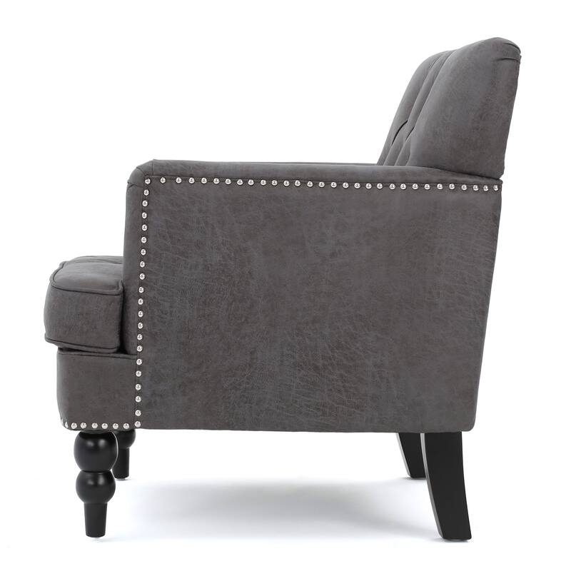 Modern 28" Upholstered Button Tufted Club Chair with Nailheads and Birch Wood Legs