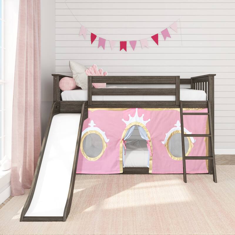 Max and Lily Classic Twin over Twin Low Bunk with Easy Slide and Curtain