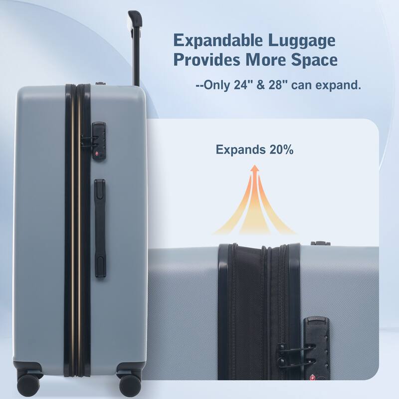 Luggage Sets 5 Piece with Front Opening, Hardside Expandable Carry On Suitcase Set with Double Spinner Wheel with USB Port