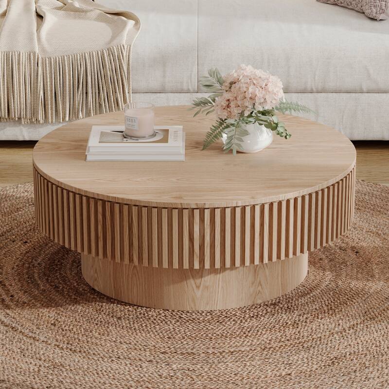 Modern 31.5" Round Coffee Table with Storage Solid Wood Veneer for Living Room and Bedroom Use