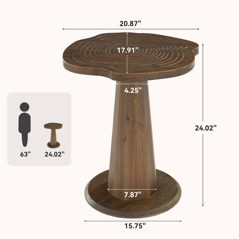 19.69" Solid Wood Stump Nightstand, Rustic Side Table