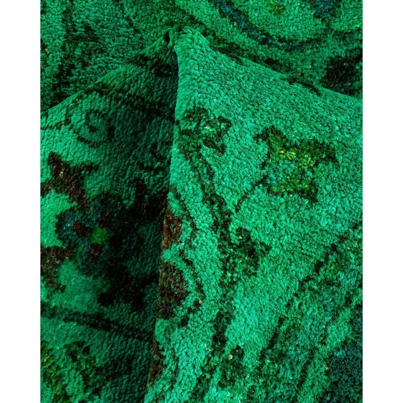 Overton Hand Knotted Wool Vintage Inspired Modern Contemporary Overdyed Green Area Rug - 3' 2" x 5' 6"