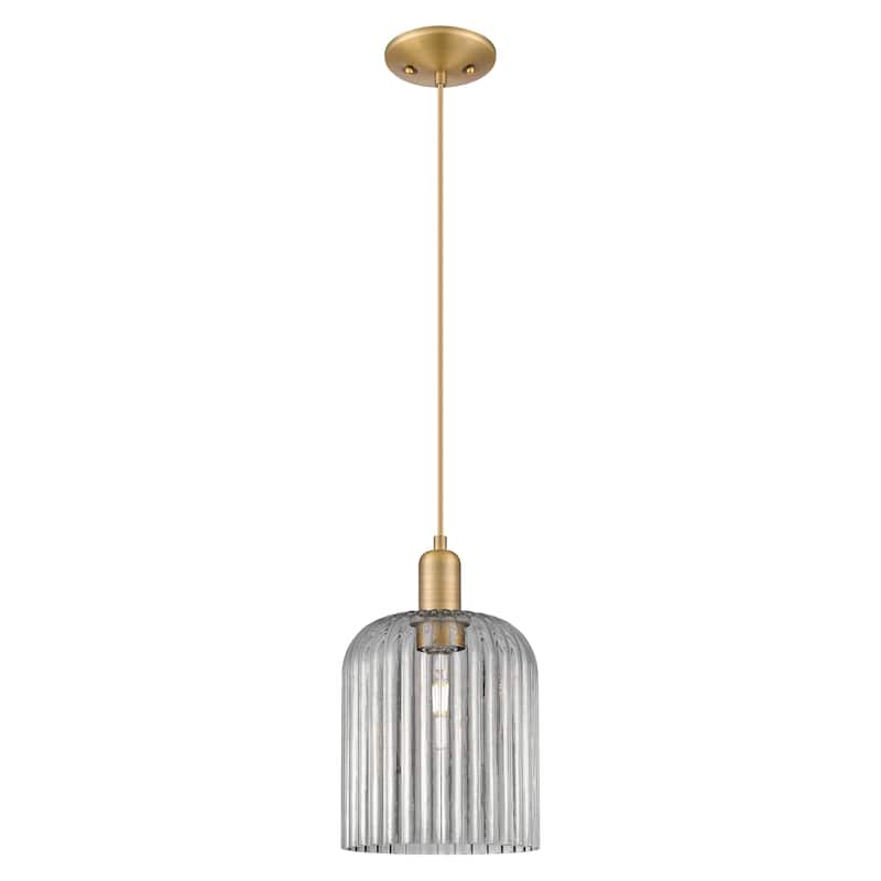 Innovations Lighting Endless Possibilities Arcadia - Bridal Veil - 1 Light 8" Cord Hung Mini Pendant - Brushed Brass/Light Smoke Shade