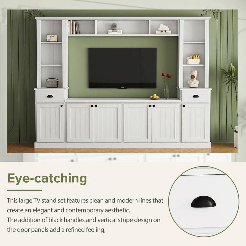 Minimalist TV Stand and Wall Unit Set with Ample Storage Space, Adjustable Shelves